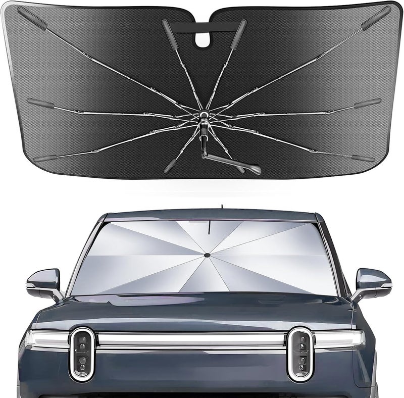 Epltion [Upgrade] Portable for Rivian R1T/R1S 2022-2025 Windshield Sunshade Umbrella[Military-Grade Sturdy] with Carry Bag,Ice Crystal Durable Compact Shade Umbrella UPF50+ UV Front Window Outdoor Camping - Image 1